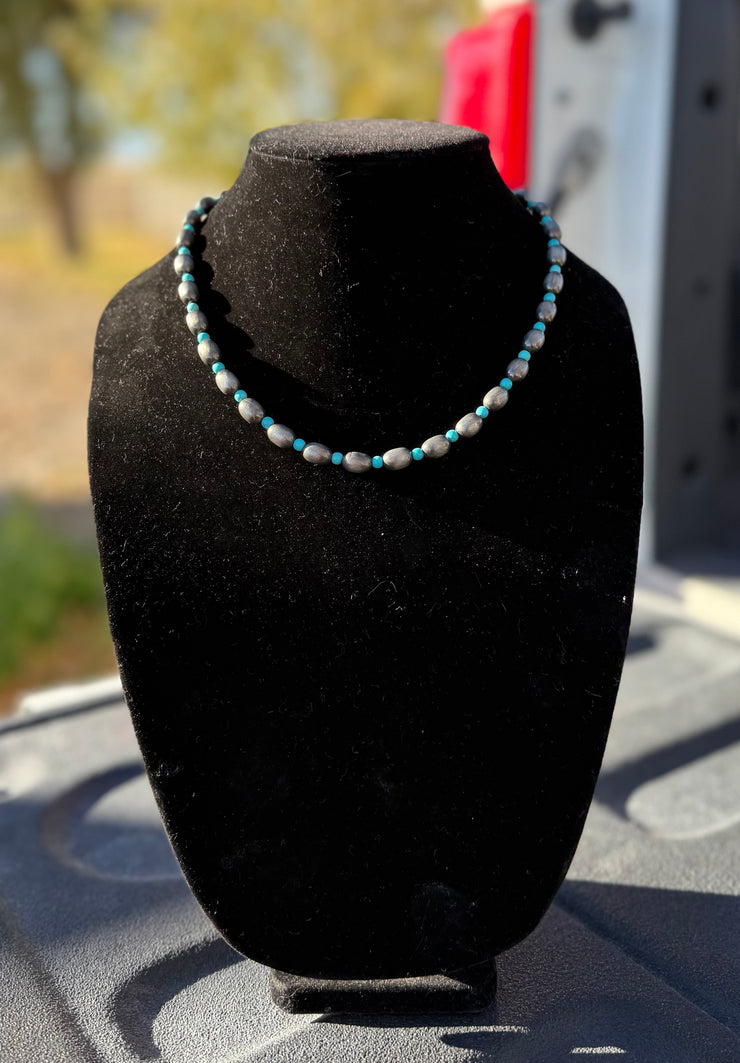 TURQUOISE+NAVAJO BEAD NECKLACE